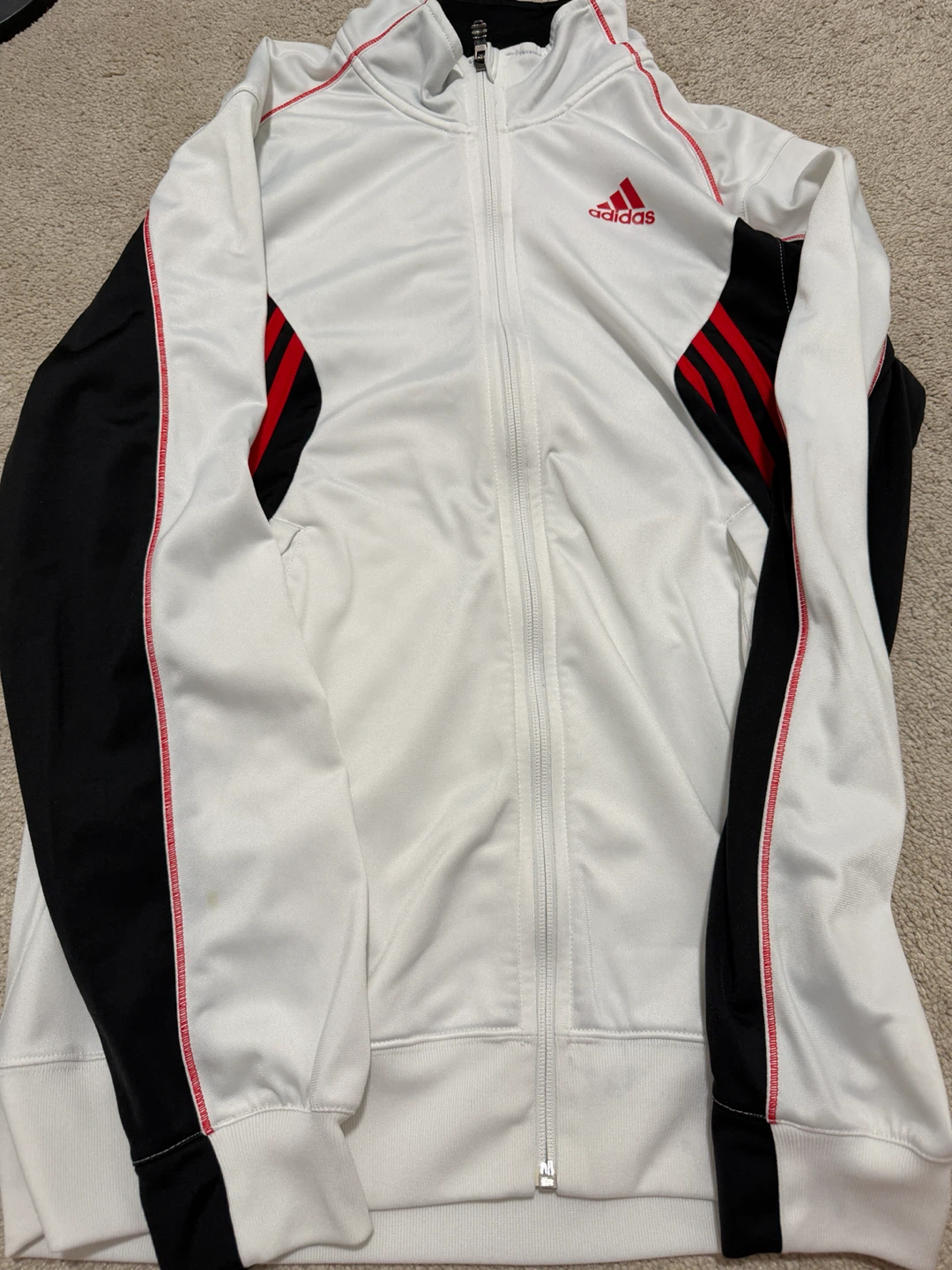 Adidas Track Jacket - White/Black/Red - Size S