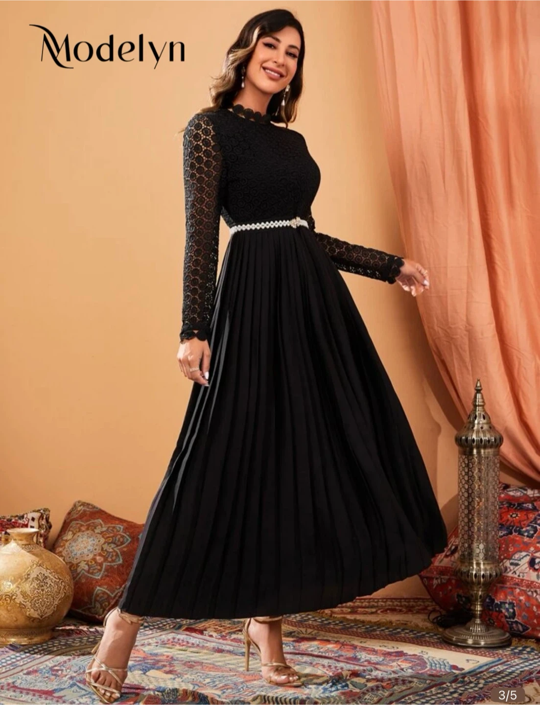 Black Lace and Pleated Maxi Dress - photo 4