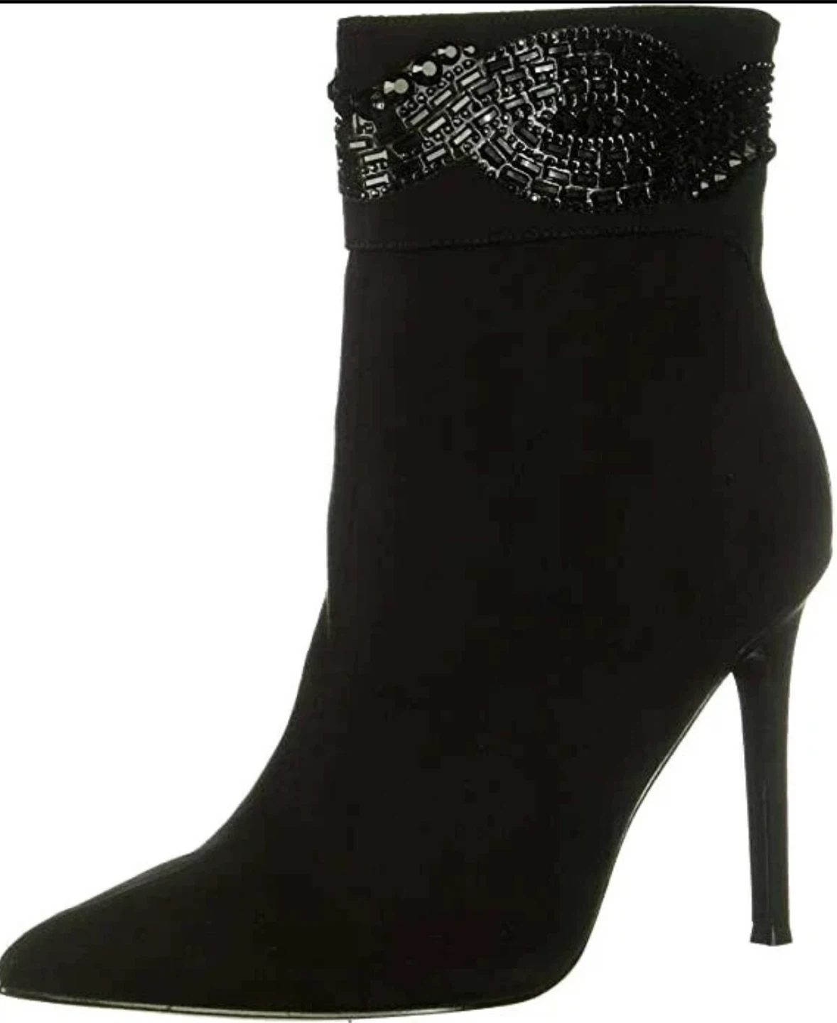 Black Suede Beaded Ankle Boots