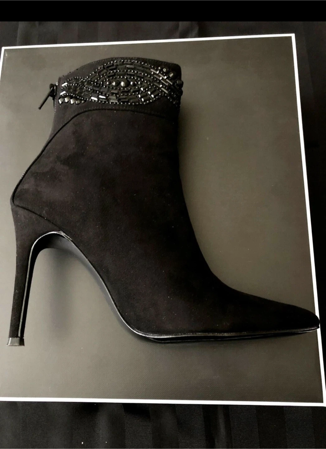 Black Suede Beaded Ankle Boots - photo 2