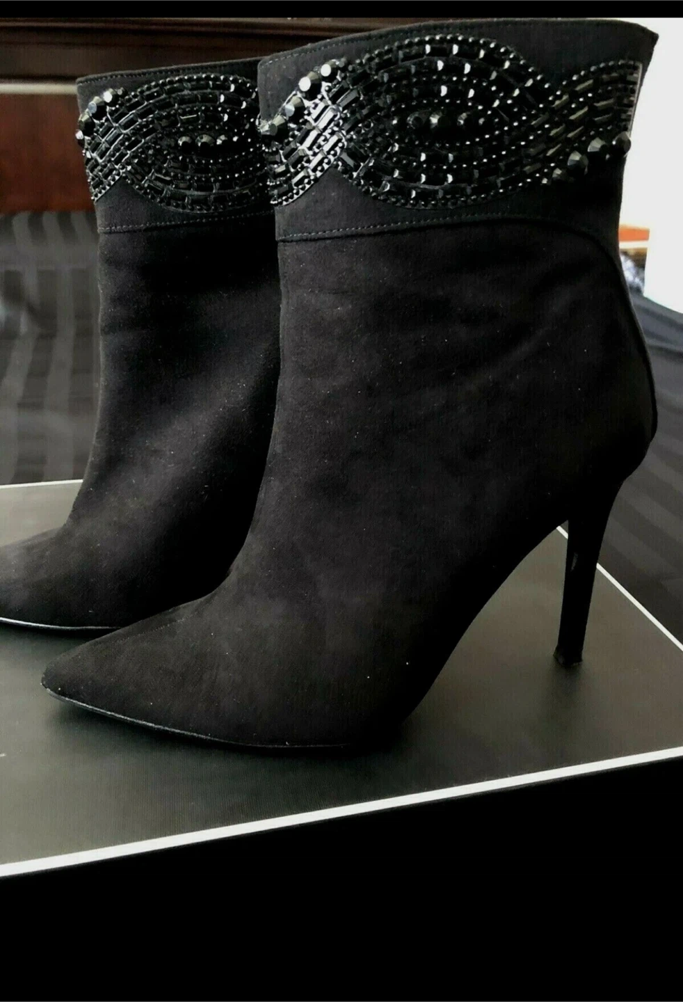 Black Suede Beaded Ankle Boots - photo 4
