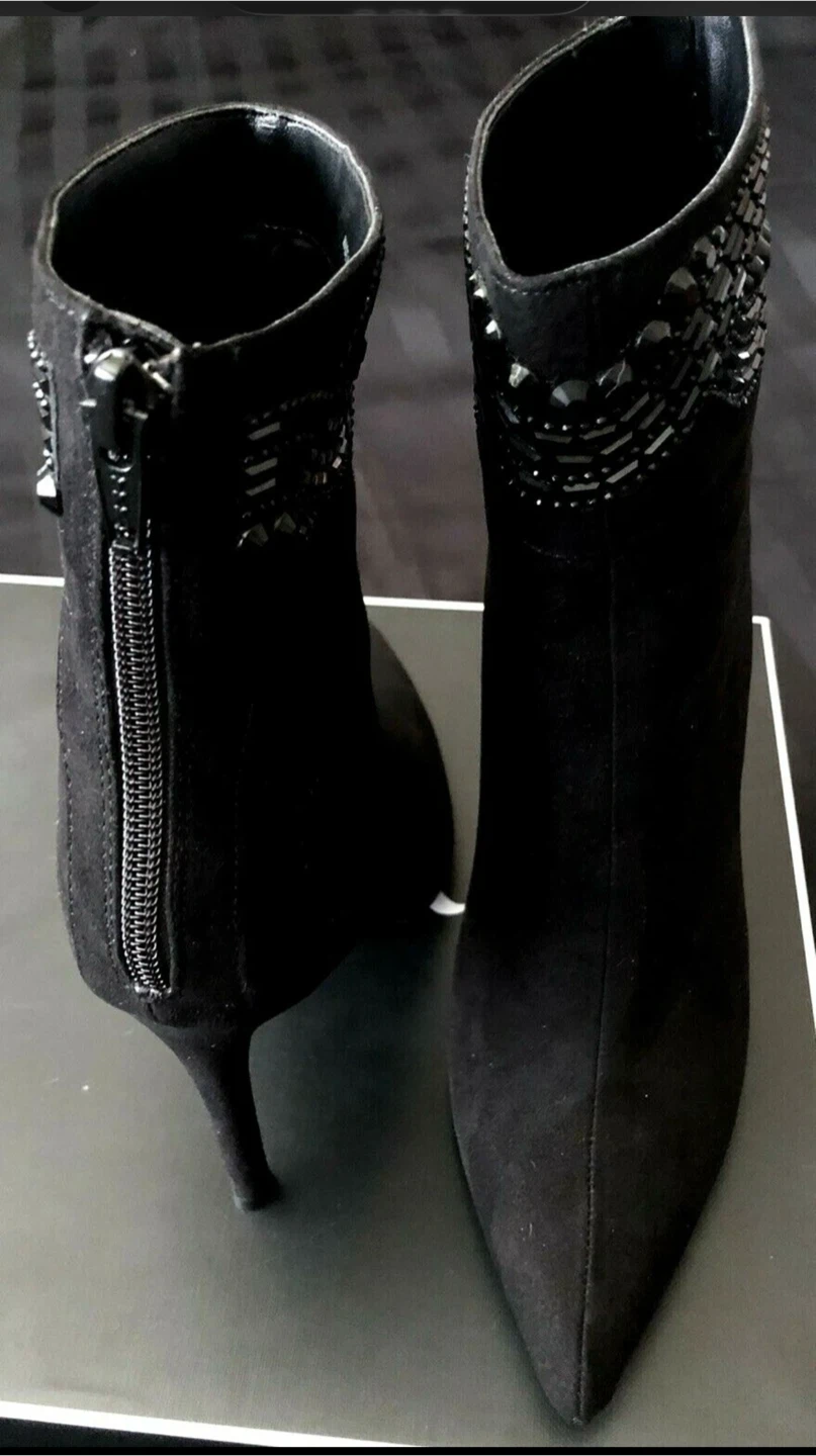 Black Suede Beaded Ankle Boots - photo 5