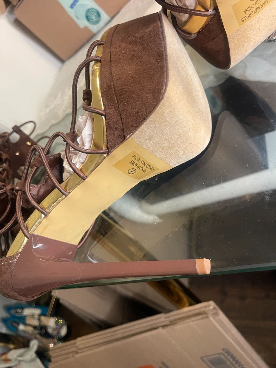 Brown Lace-Up Platform Heels Size 7 - photo 5