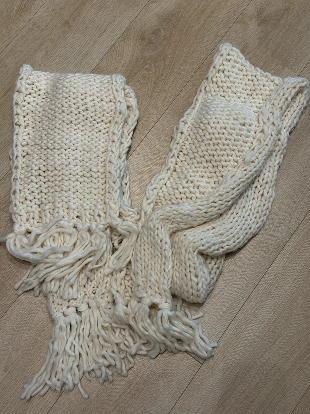2 Cream Knit Scarves with Fringe