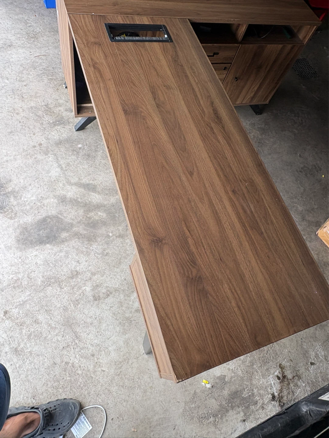 L-Shaped Desk with Integrated Grommet