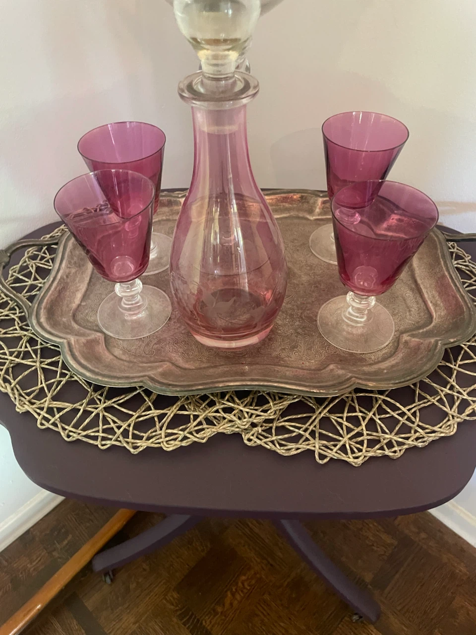 Vintage Pink Glass Decanter and Goblets Set - photo 2