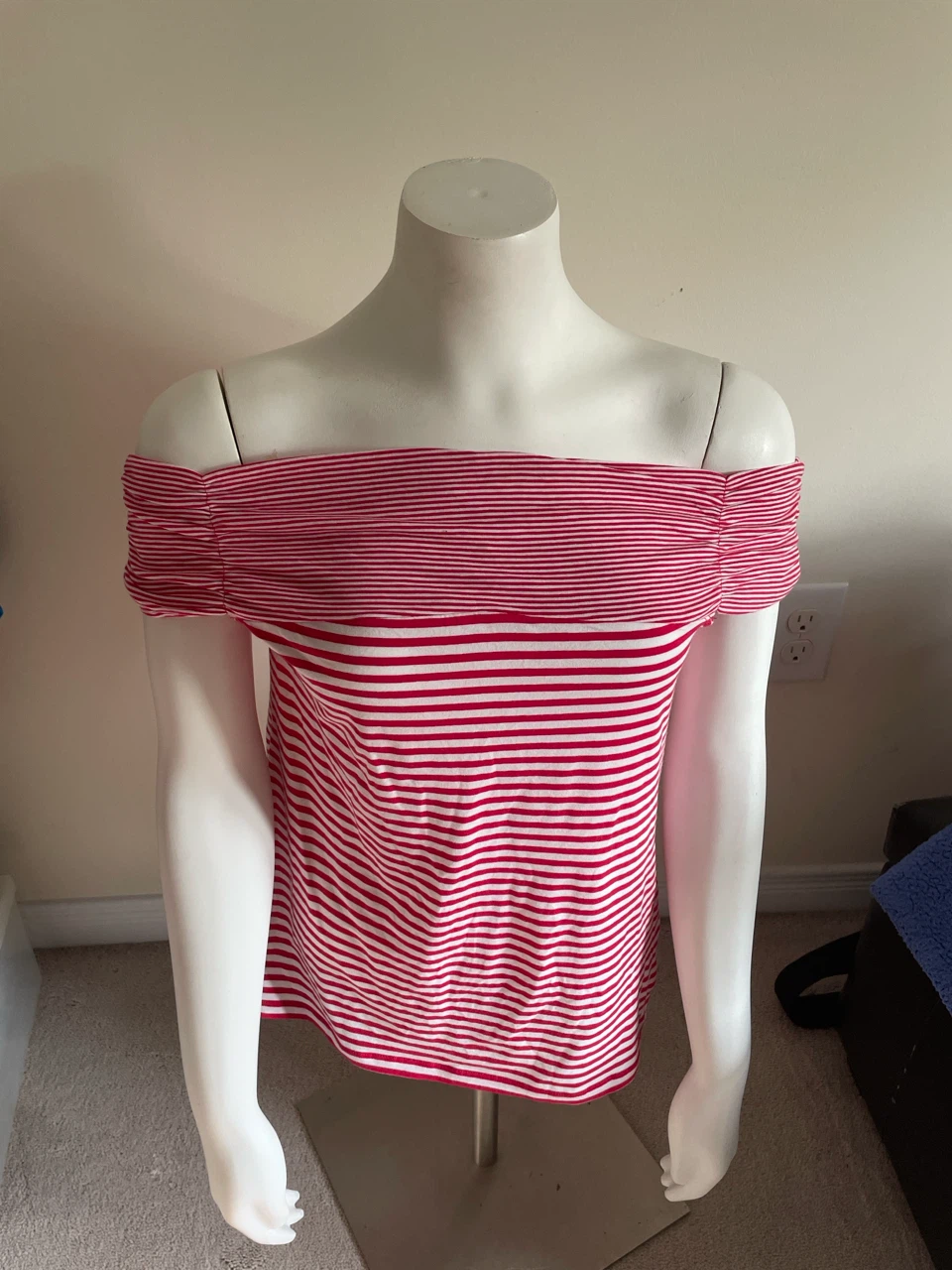 Red & White Striped Off-the-Shoulder Top