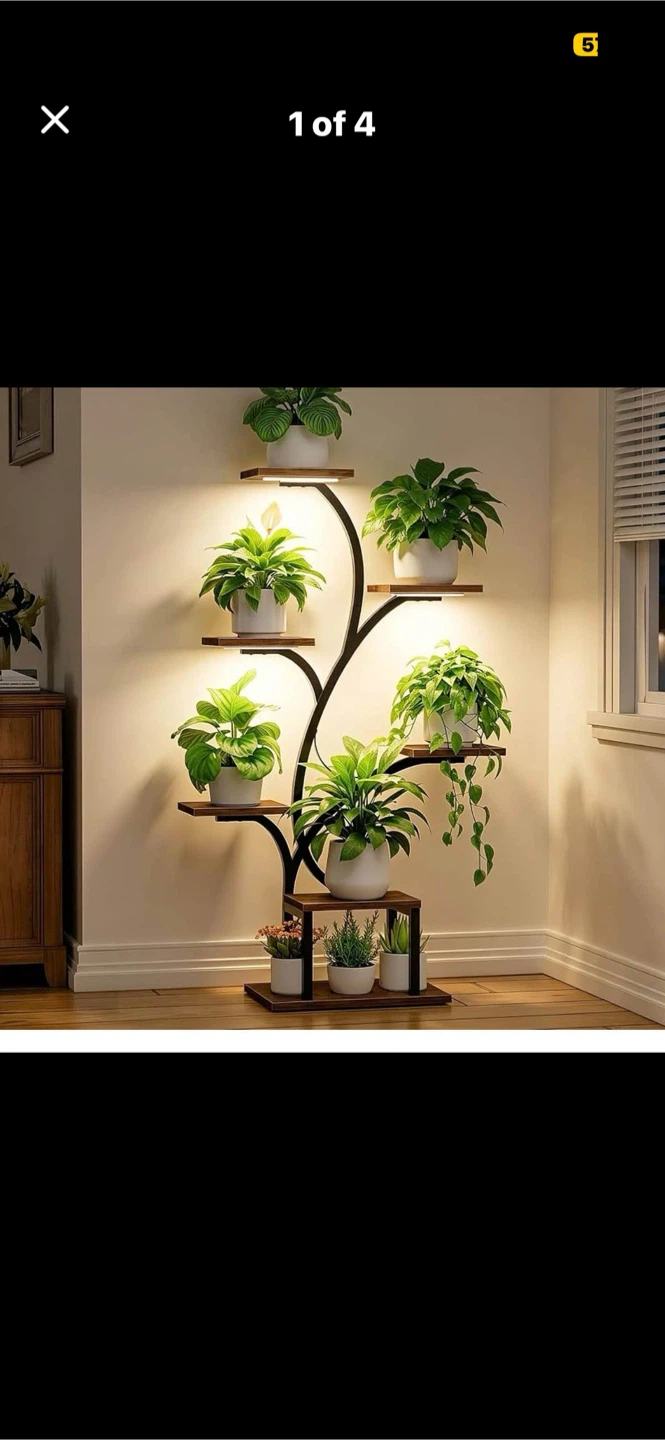 Metal and Wood Tiered Plant Stand