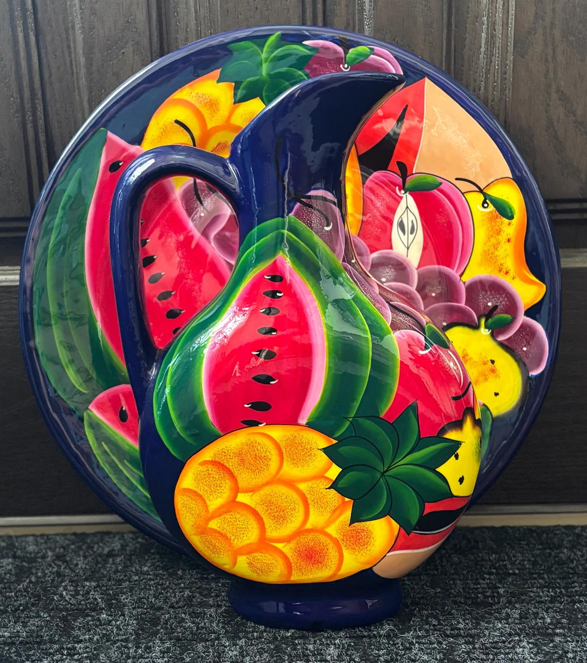 Hand-Painted Fruit Pitcher and Plate Set