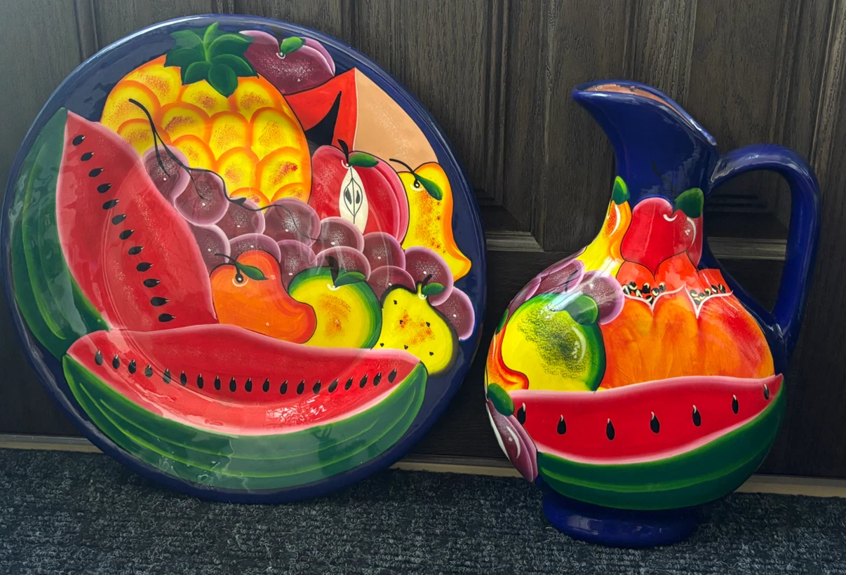 Hand-Painted Fruit Pitcher and Plate Set - photo 2