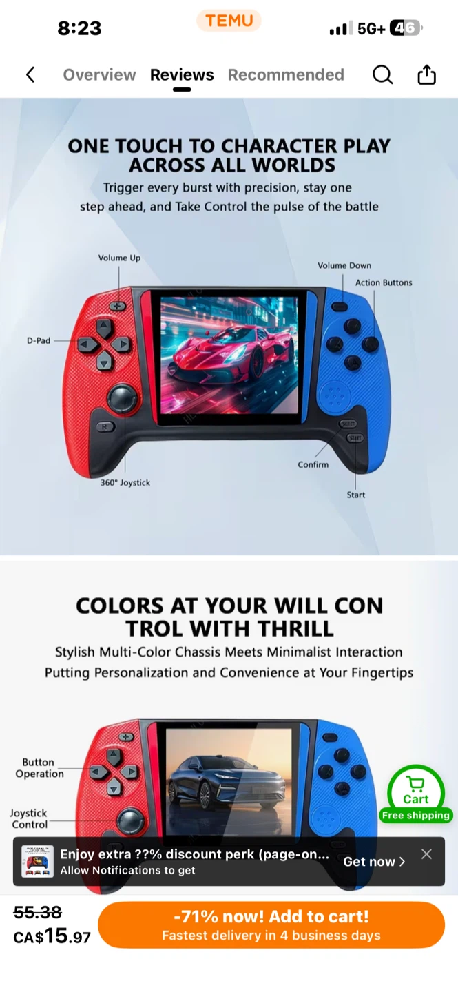 Portable Handheld Game Console Red/Blue