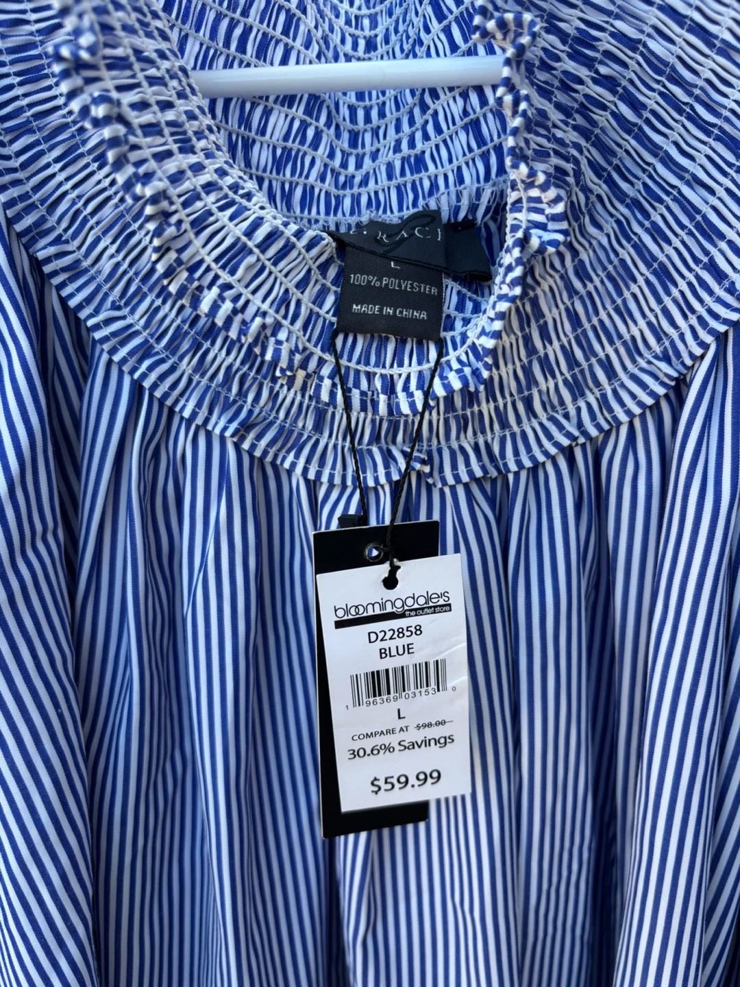 Blue & White Striped Smocked Dress - Size L