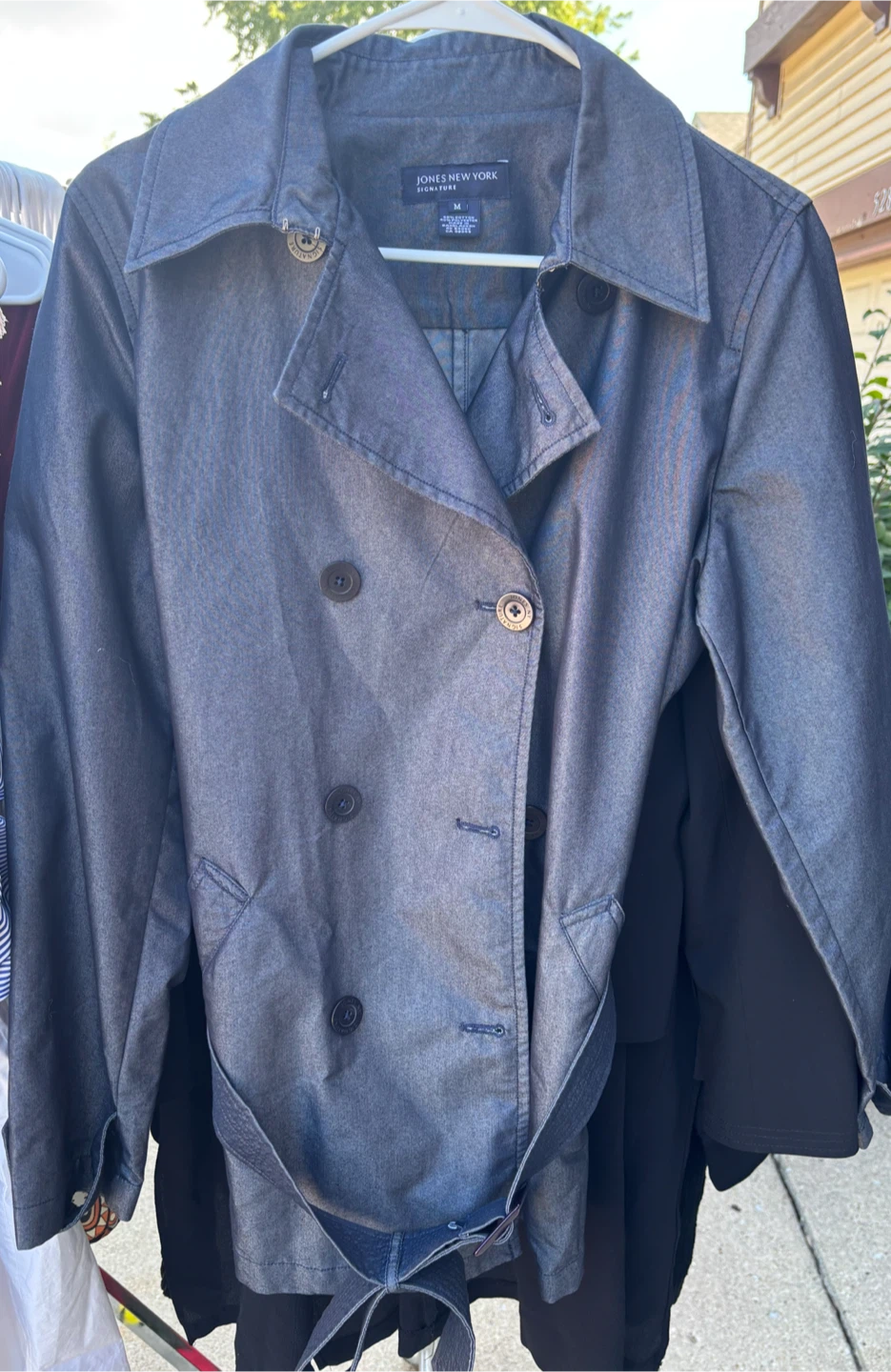 Stylish dark blue autumn trench coat
