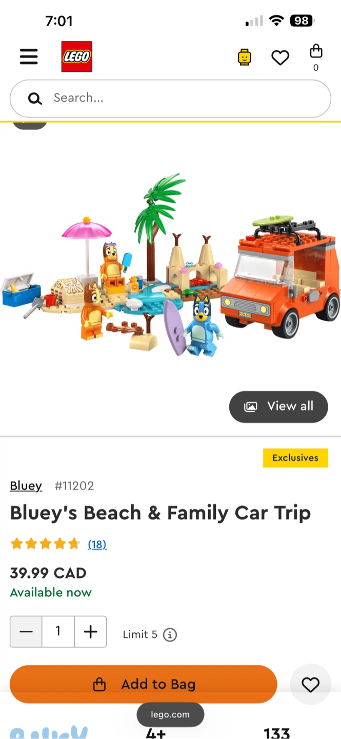 BRAND NEW LEGO Bluey's Beach & Family Car Trip 11202