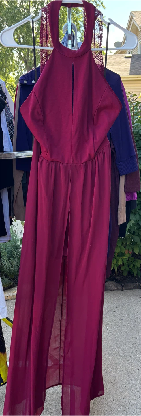 Maroon Halter Neck Maxi Dress