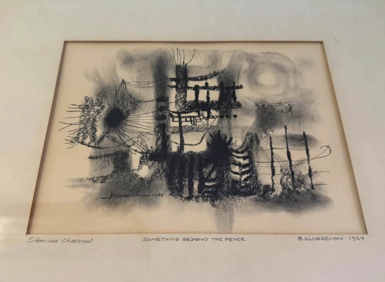 Framed Charcoal Drawing by B. Kloezeman