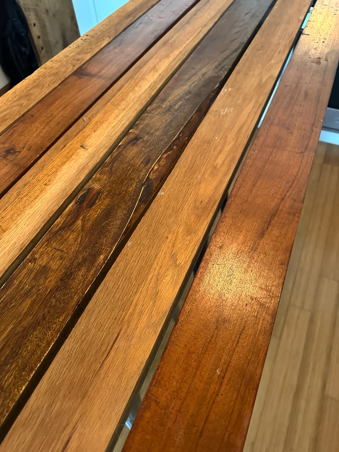 BAR HEIGHT KITCHEN ISLAND TABLE VINTAGE TEAK OAK SS STEEL - photo 5