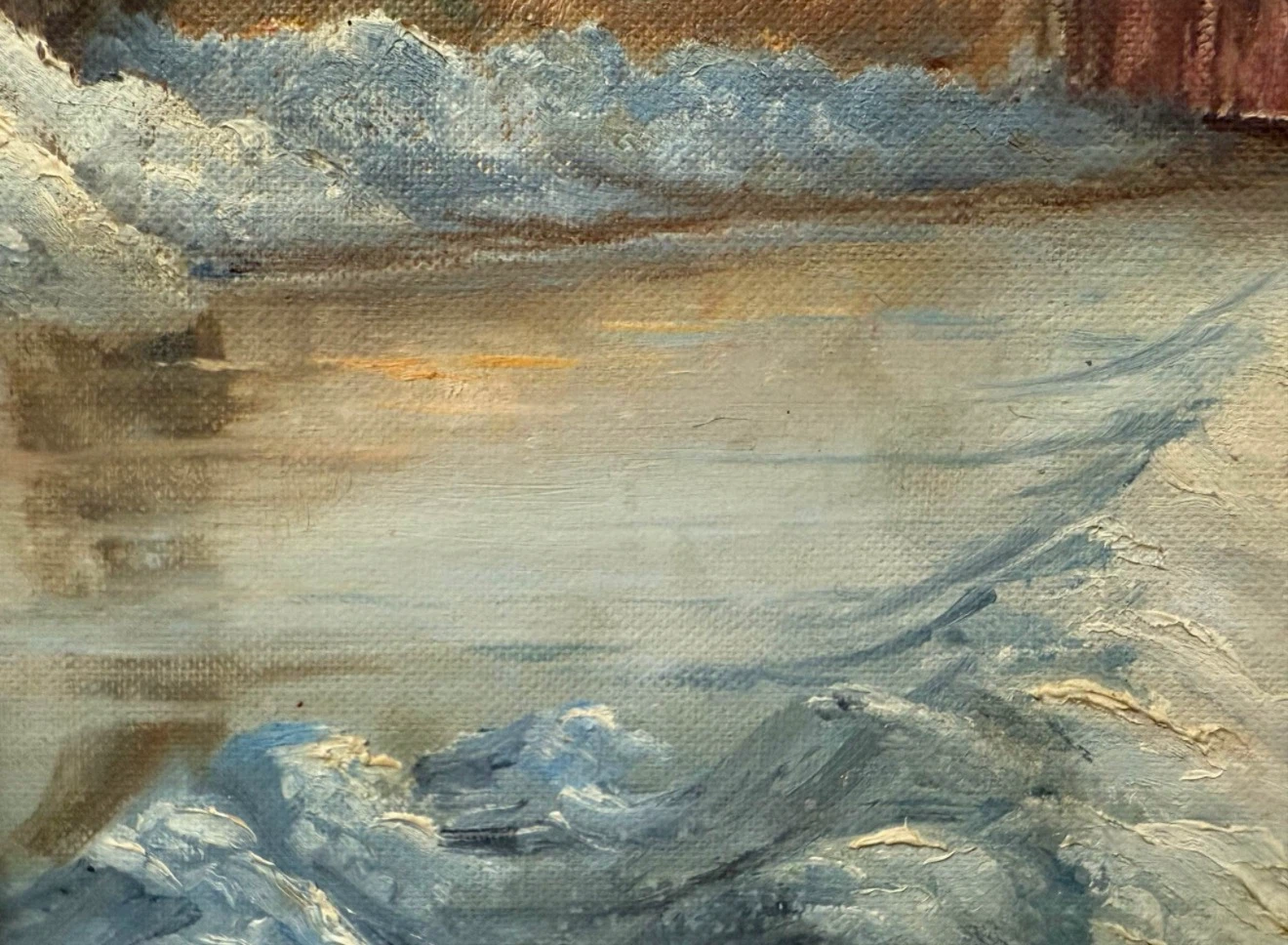 Framed Vintage Winter Landscape Painting – Rustic Cabin Scene - photo 4