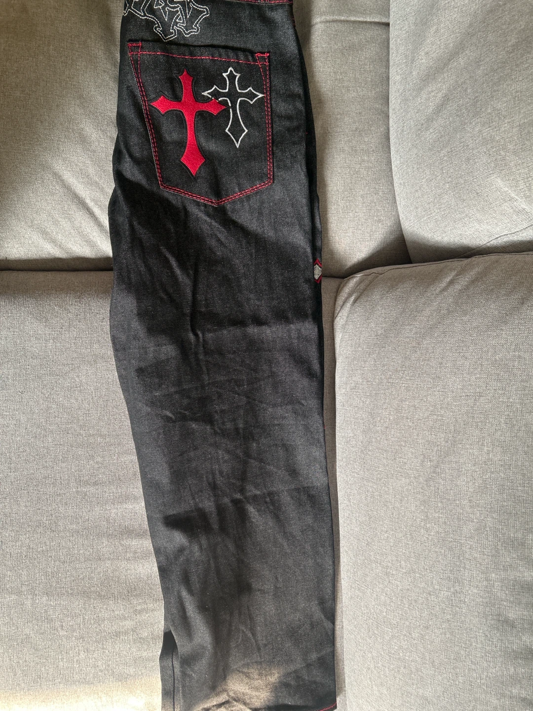 AMBUSH Jeans Size 36 Black with Red Cross Embroidery - photo 3