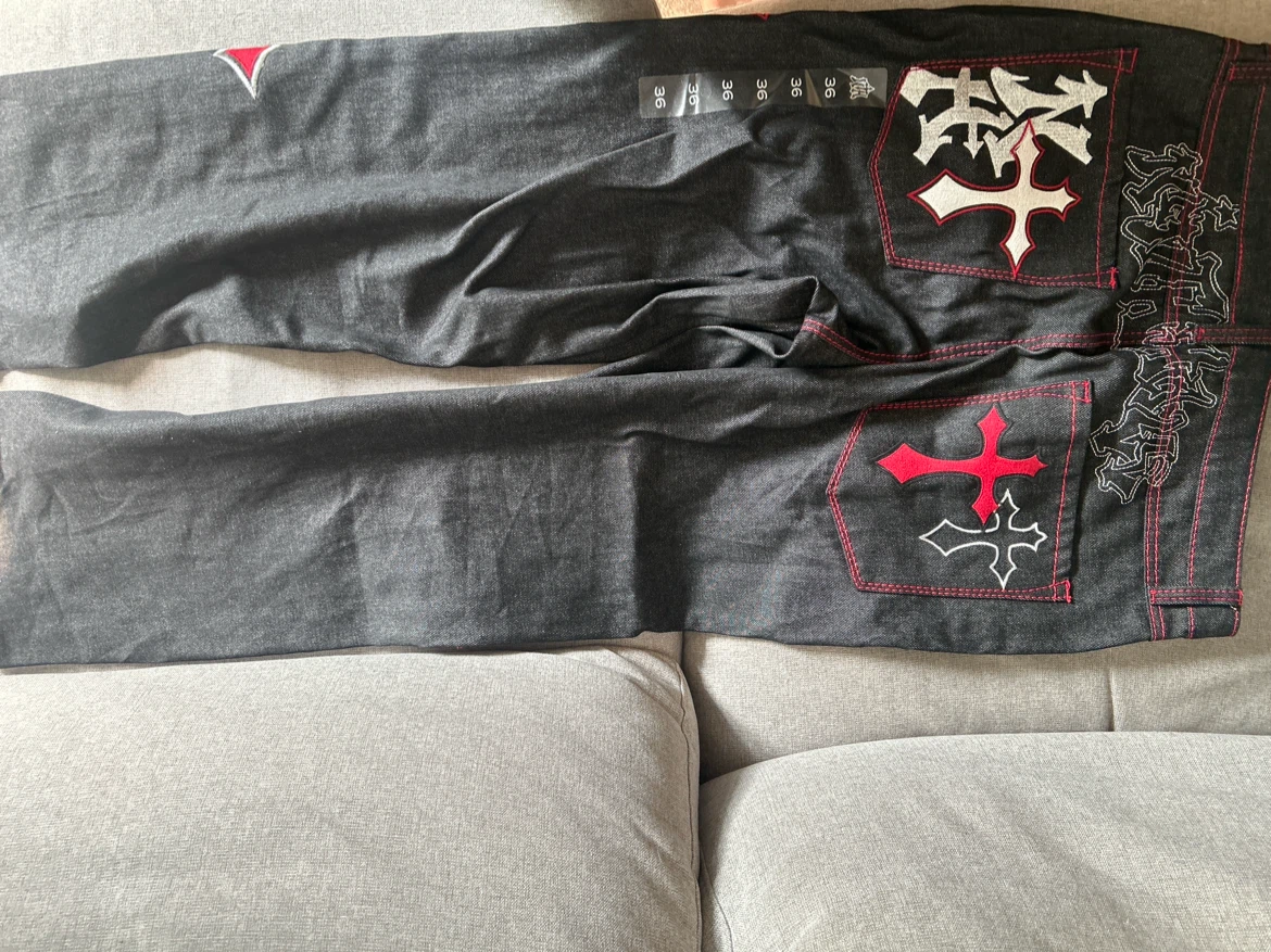 AMBUSH Jeans Size 36 Black with Red Cross Embroidery - photo 4