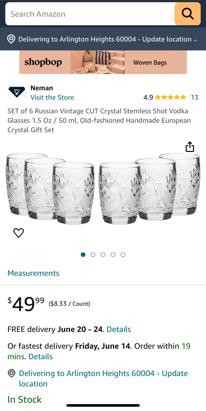 Set of 6 Neman Russian Crystal Shot Glasses