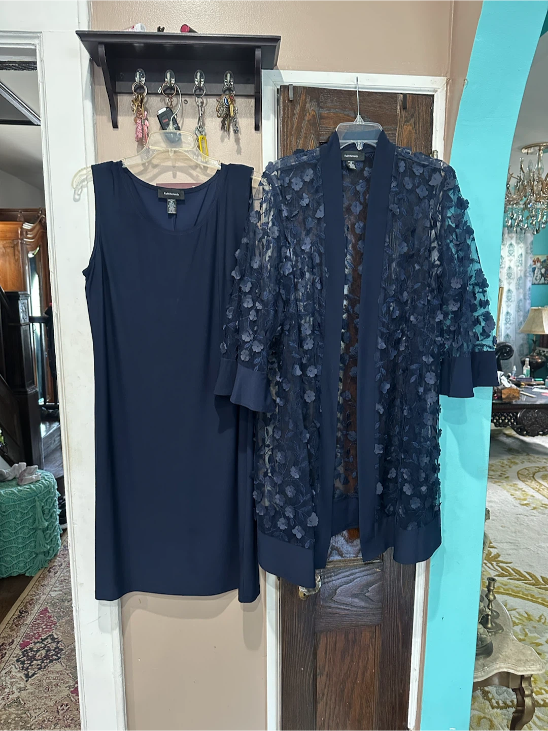 R&M Richards Navy Blue Dress and Jacket Set Size 16