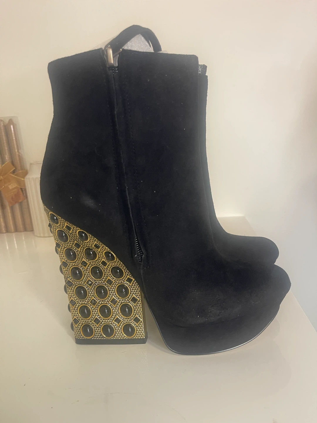 Black Suede Wedge Ankle Boots