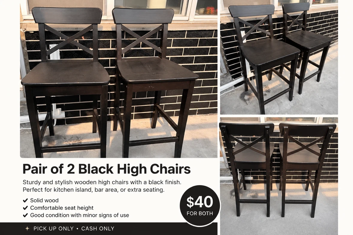 Pair of 2 Black Wooden High Chairs