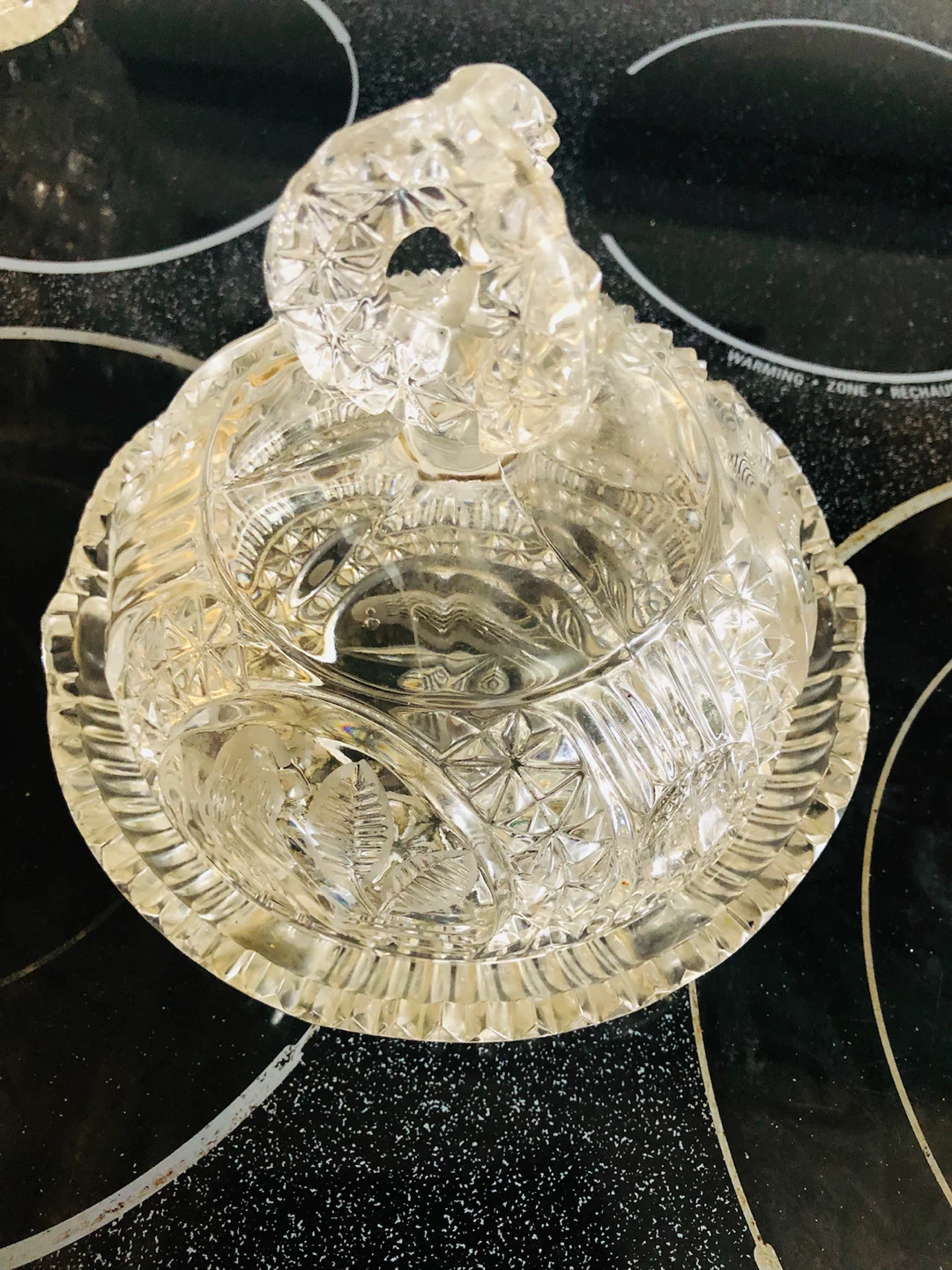 Vintage Glass Butter Dish with Bird and Leaf Etching