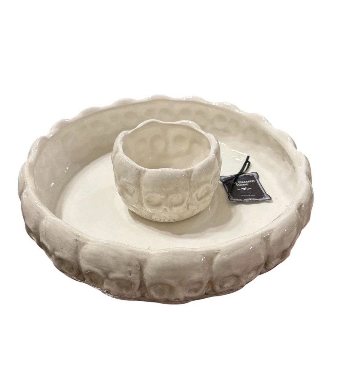 Halloween Skull Chip & Dip Ceramic Tray Gothic 12” NIB - photo 4