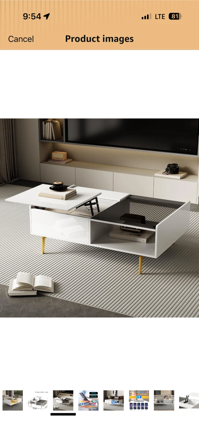 White Lift Top Coffee Table with LED Lights - photo 3