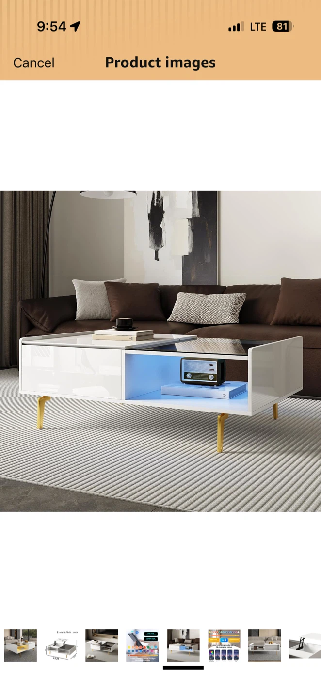 White Lift Top Coffee Table with LED Lights - photo 5