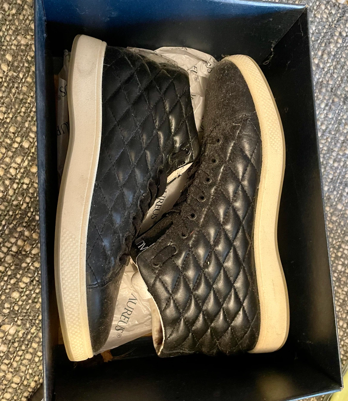 Aureus Black Quilted Leather Mid-Top Sneakers