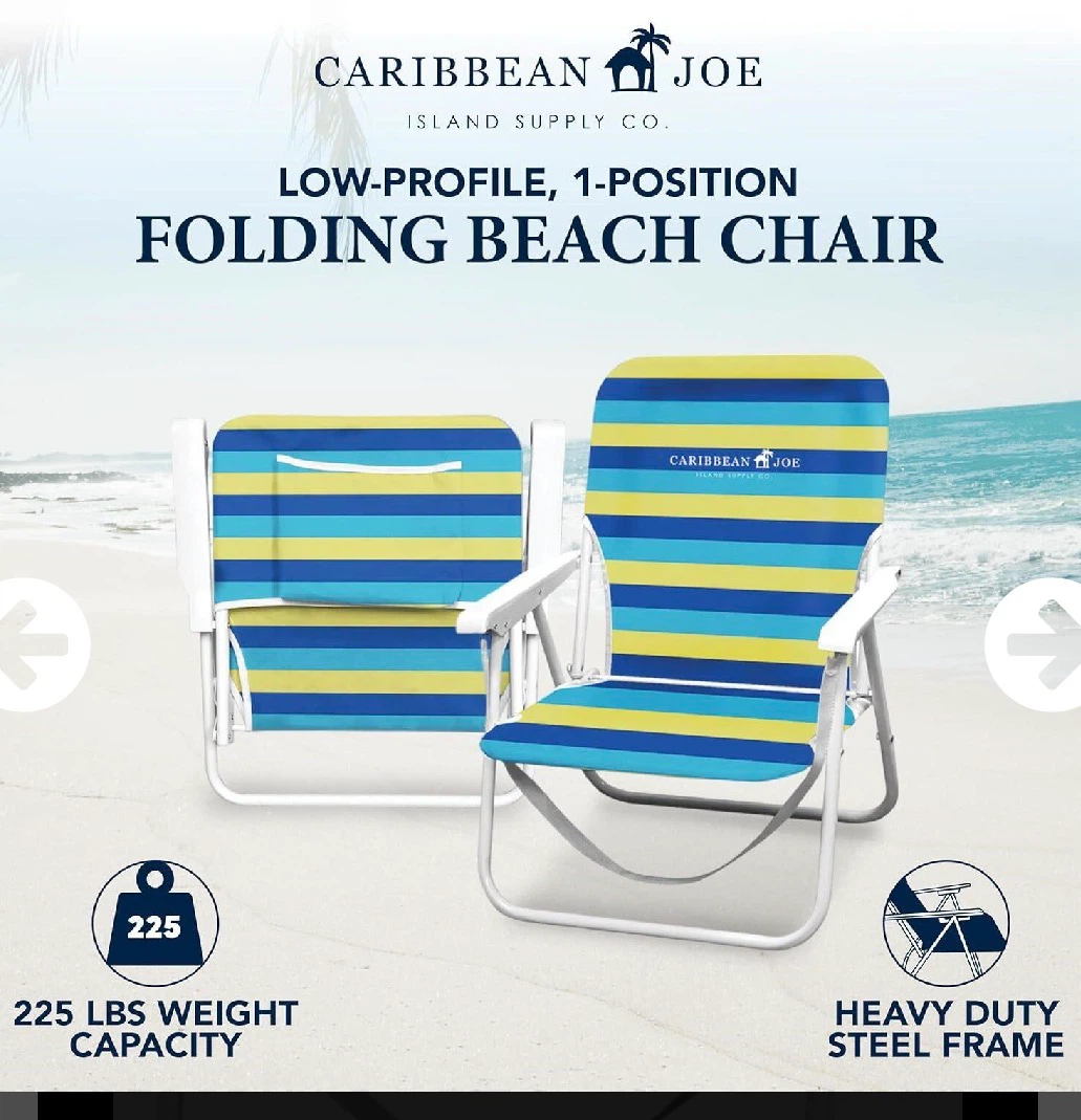 Caribbean Joe Folding Beach Chair - Blue Yellow Stripe - photo 4