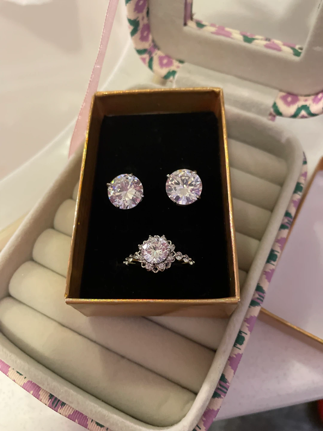 Moissanite Ring and Stud Earrings Set