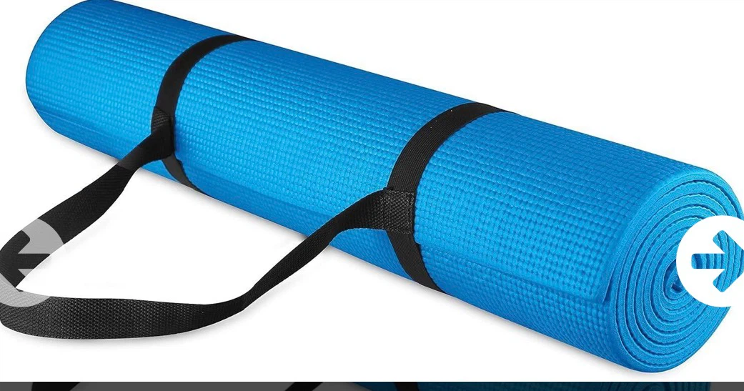 Blue Yoga Mat with Carry Strap