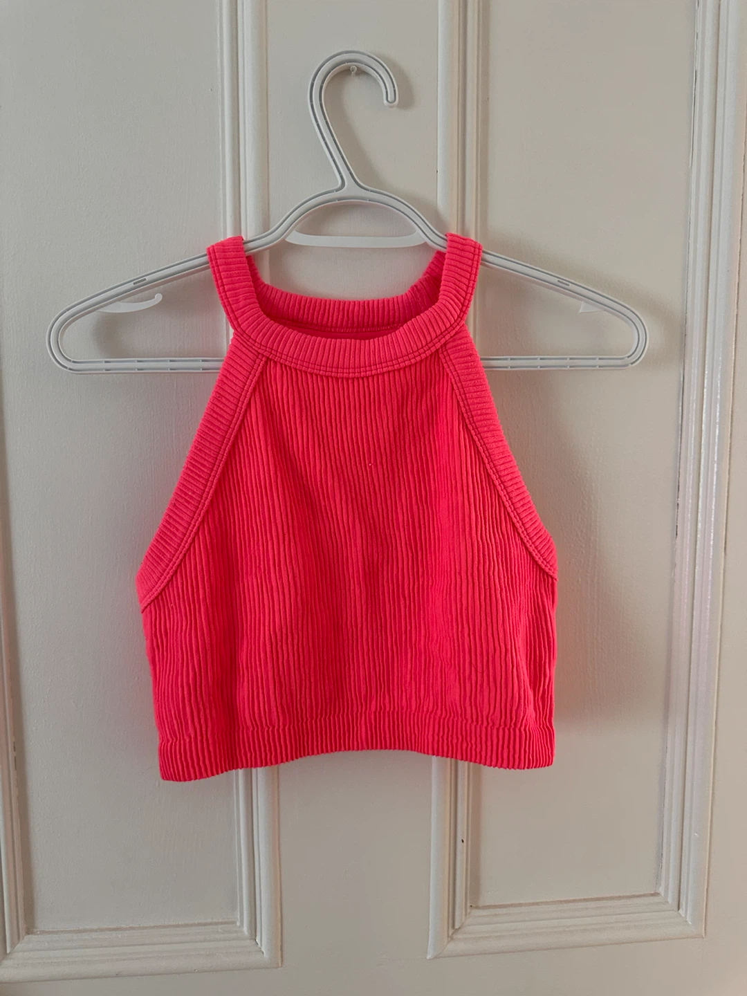 Ribbed Crop Tank Top - Neon Pink
