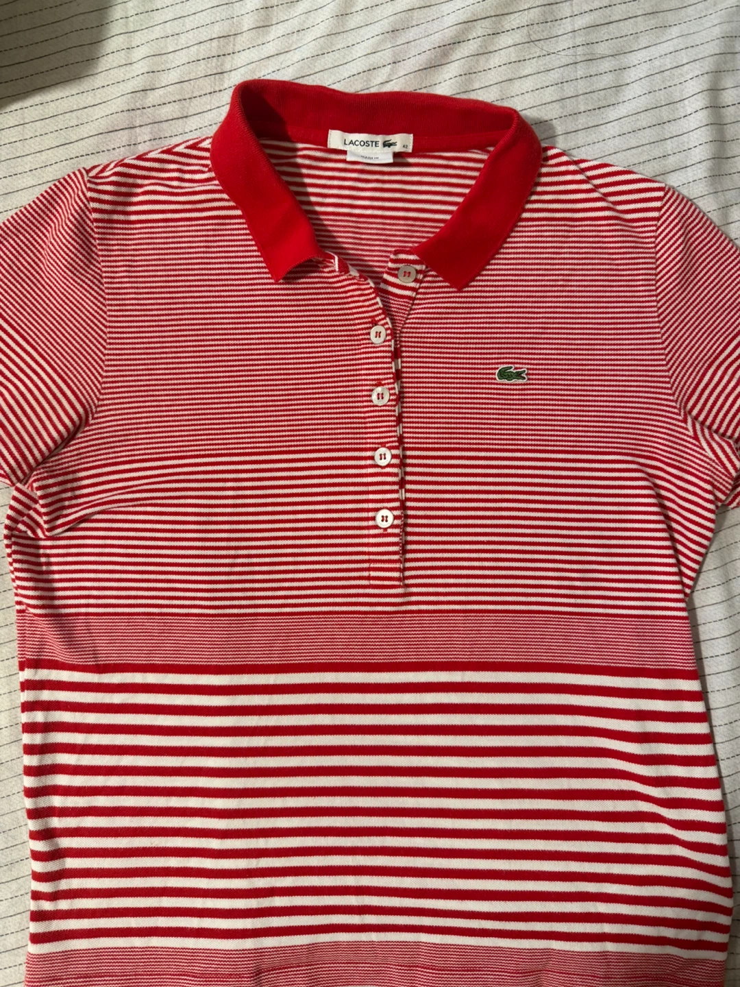 Lacoste Red & White Striped Polo Shirt