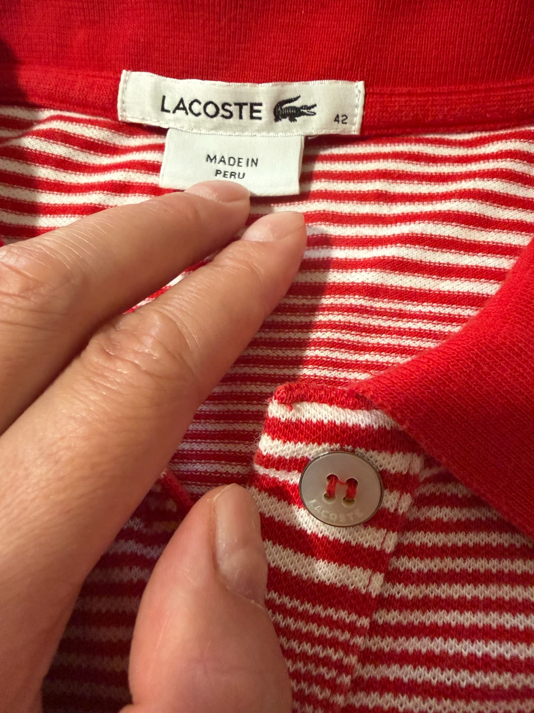Lacoste Red & White Striped Polo Shirt - photo 2