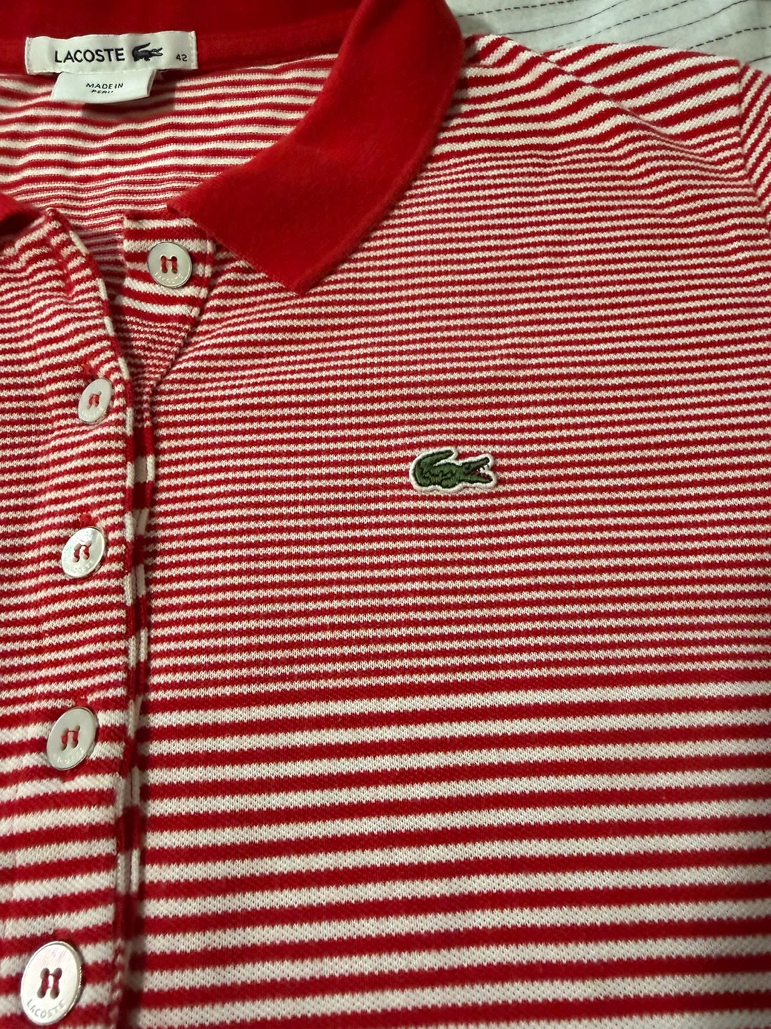 Lacoste Red & White Striped Polo Shirt - photo 3