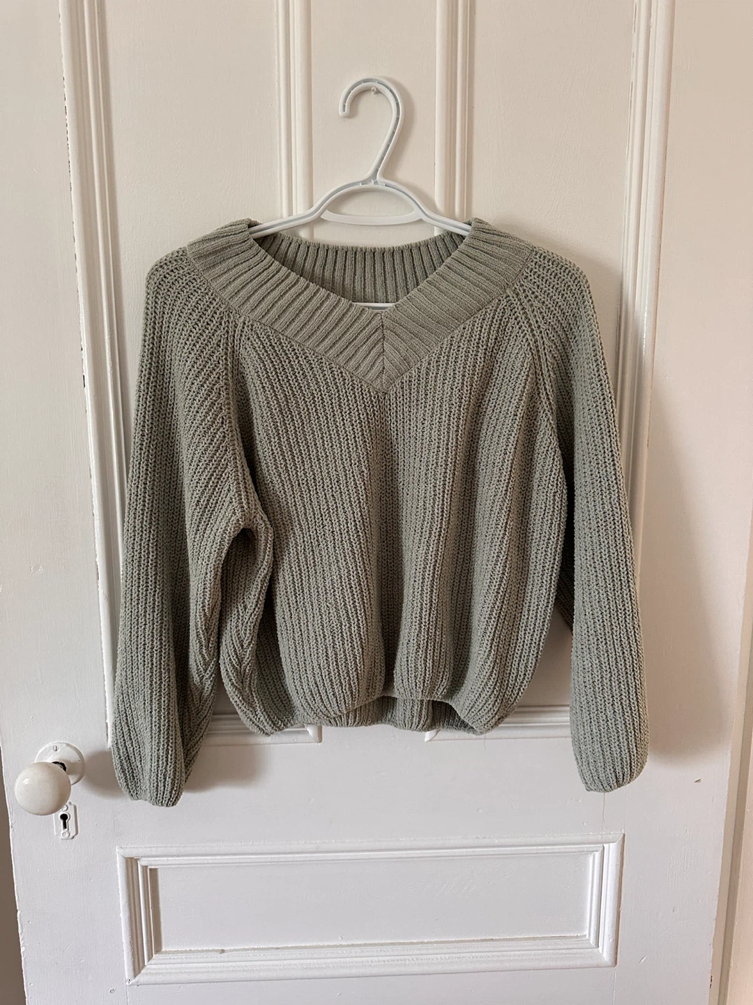 Green V-neck Knit Sweater