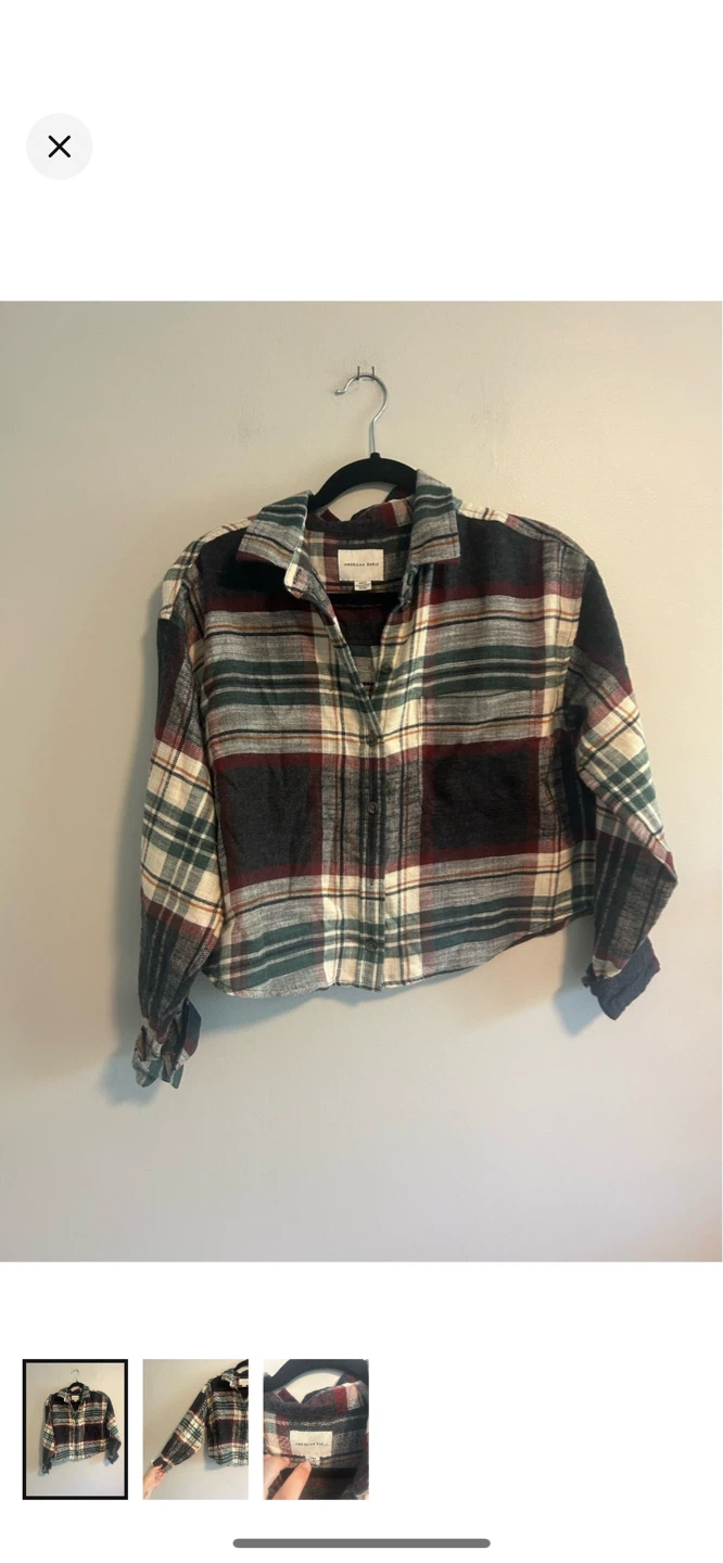 American Eagle Plaid Cropped Flannel Shirt
