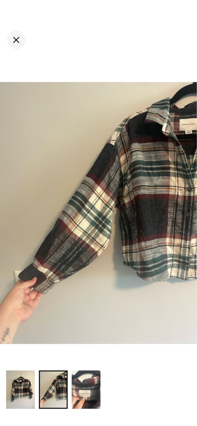 American Eagle Plaid Cropped Flannel Shirt - photo 2