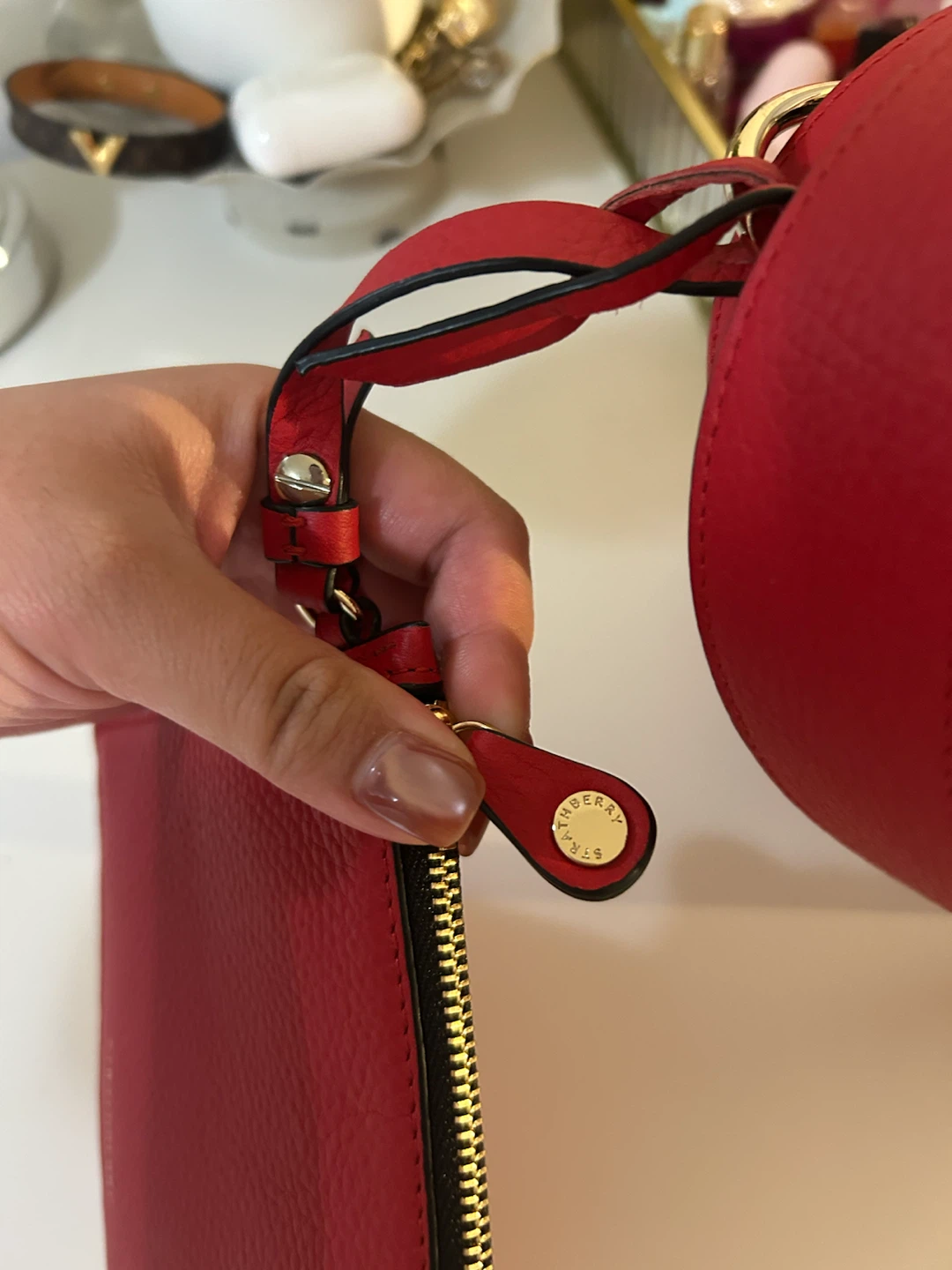 STRATHBERRY Red Leather Bucket Bag with Pouch - photo 4