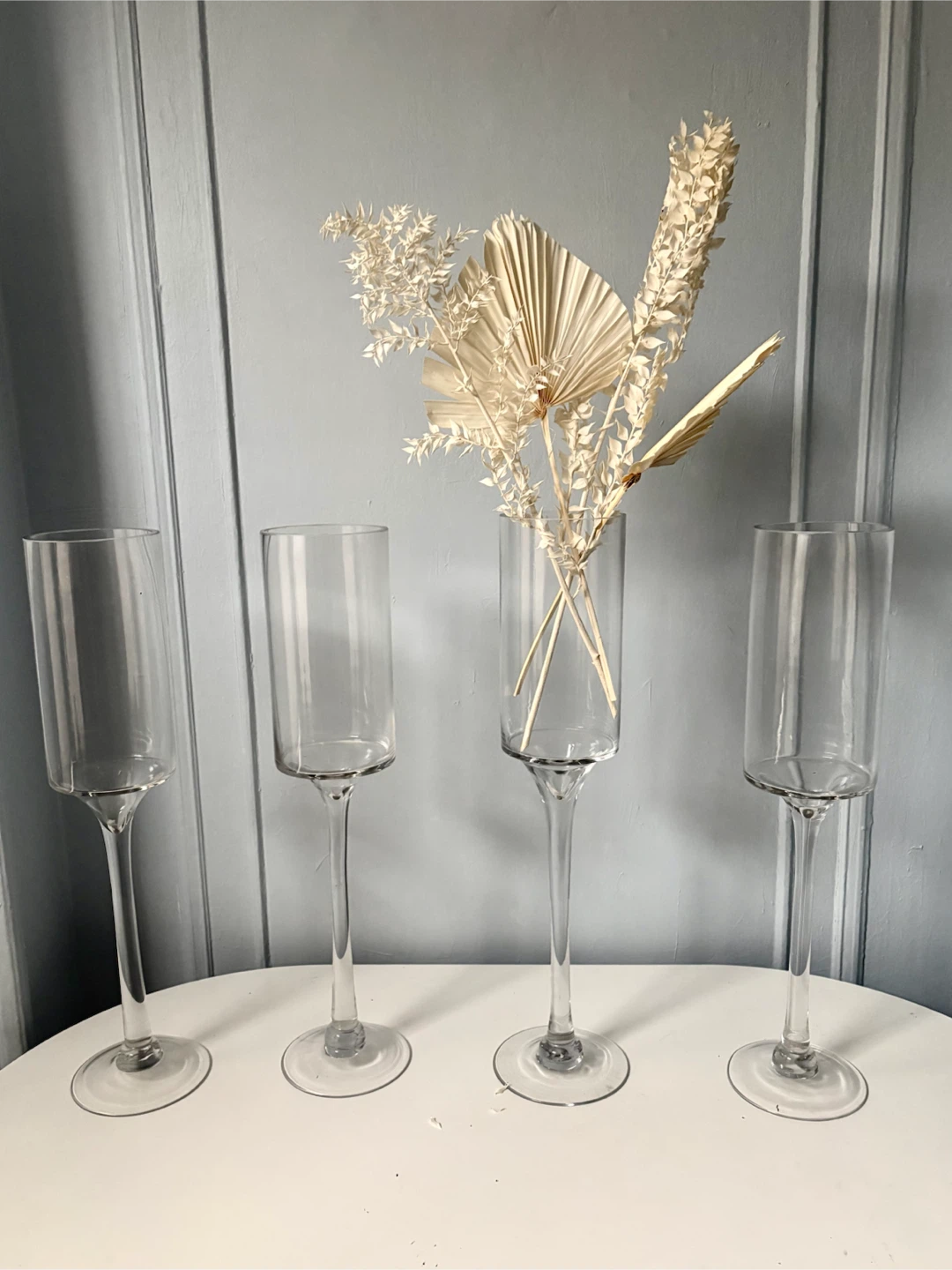Set of 4 Tall Glass Trumpet Vases