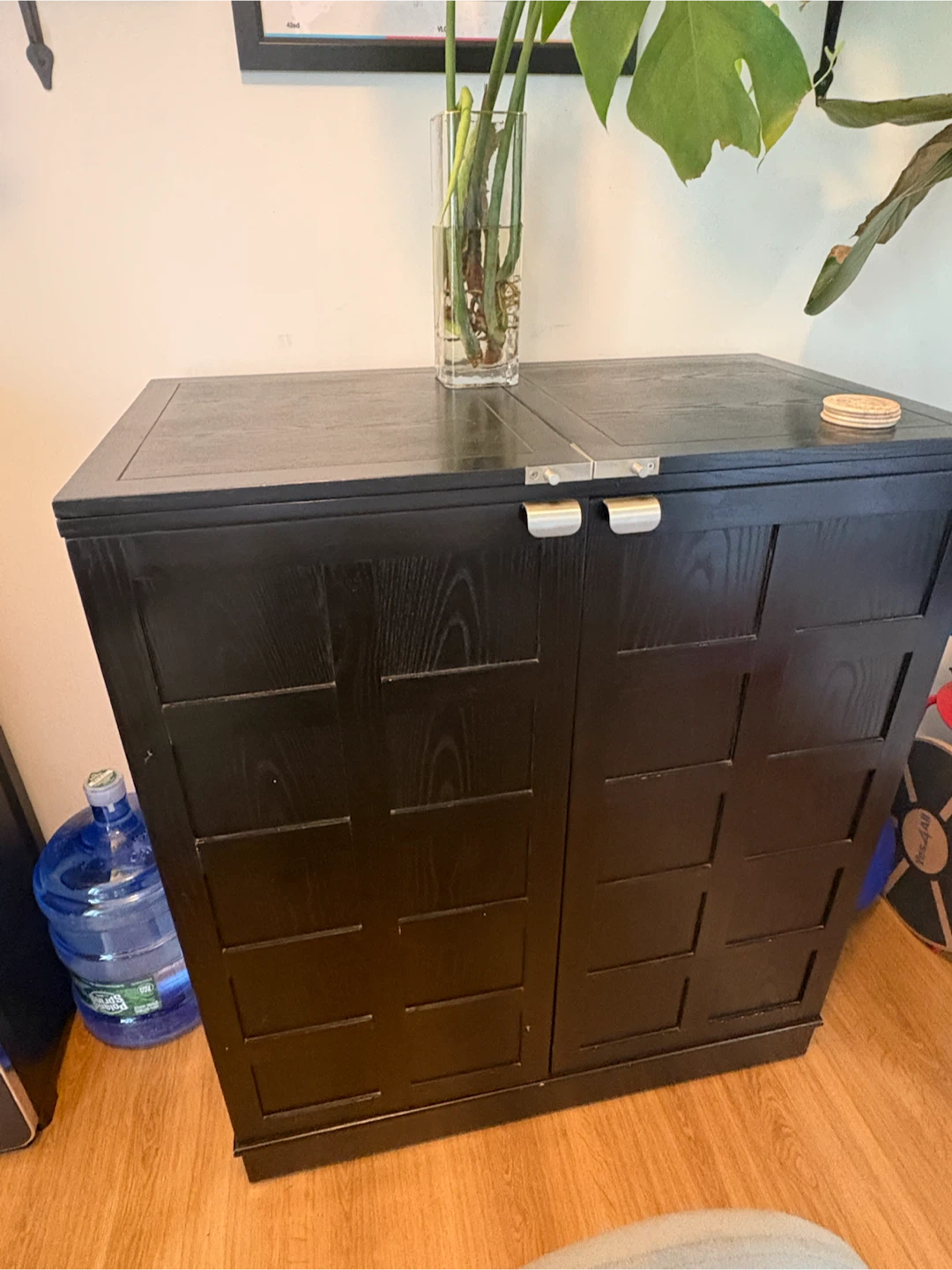 Black Bar Cabinet with Wine Rack and Glass Holders