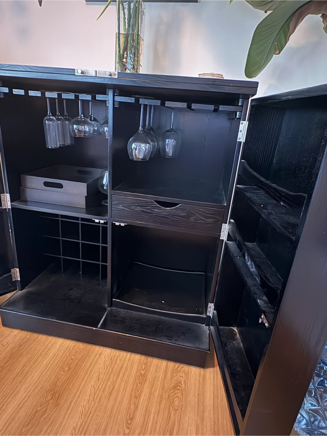 Black Bar Cabinet with Wine Rack and Glass Holders - photo 2