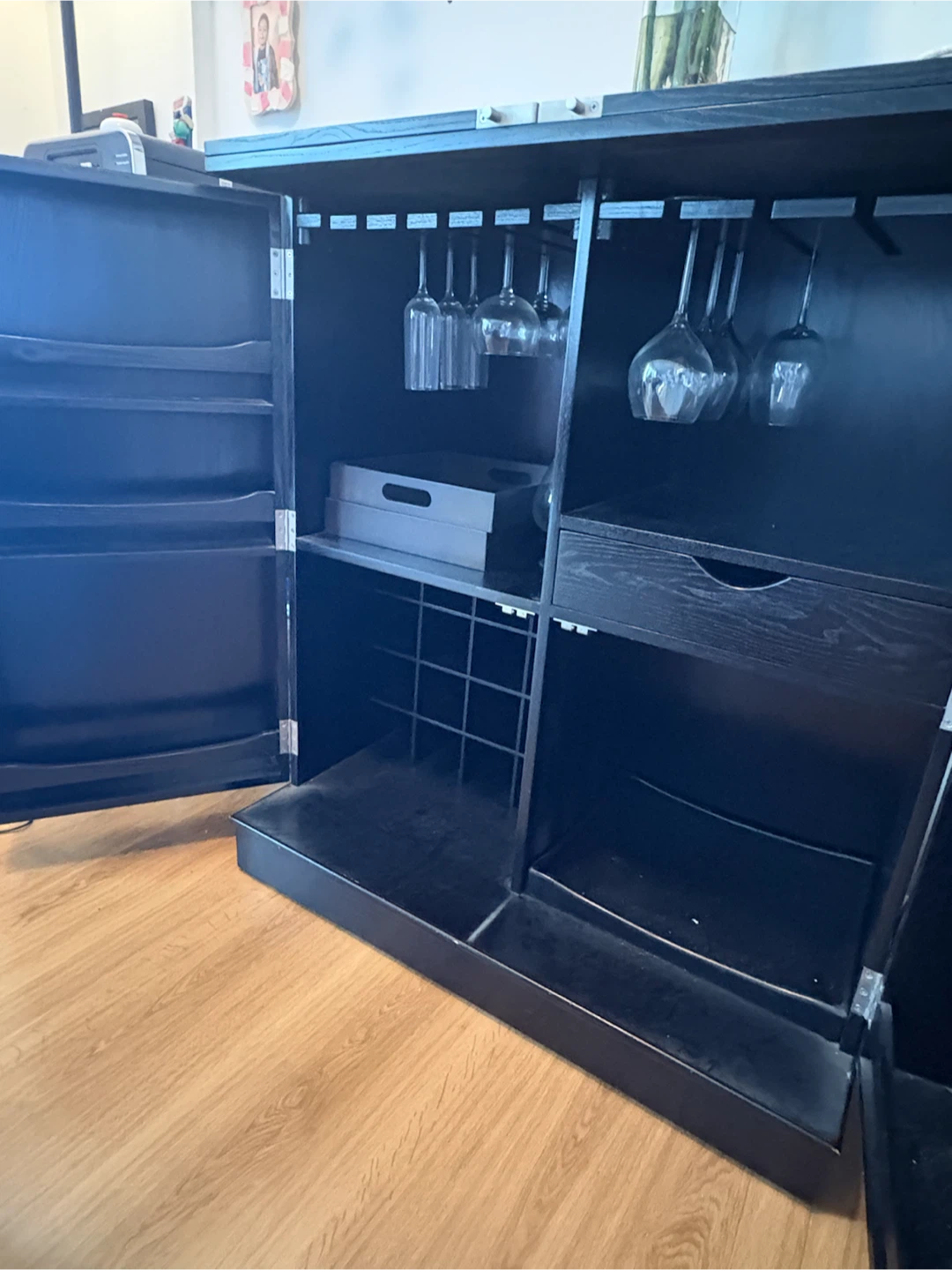 Black Bar Cabinet with Wine Rack and Glass Holders - photo 3
