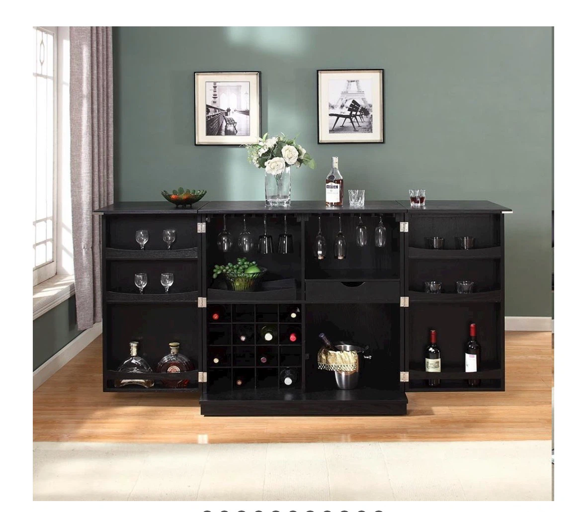 Black Bar Cabinet with Wine Rack and Glass Holders - photo 5