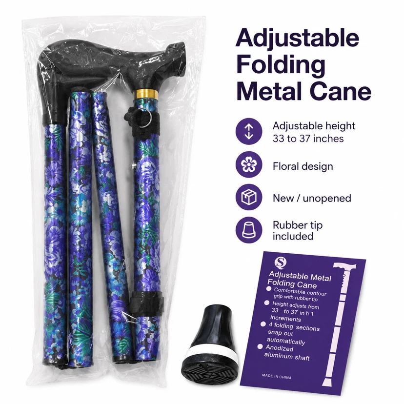 Adjustable Folding Metal Cane - Floral Design
